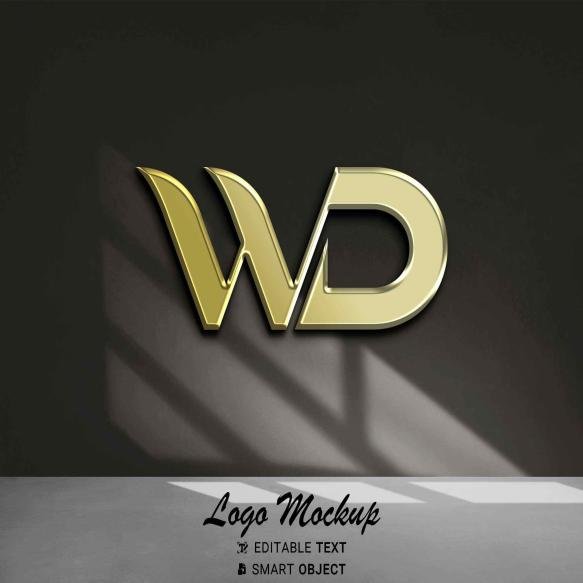 3d Golden Logo Mockup 3d Wall Logo Mockup