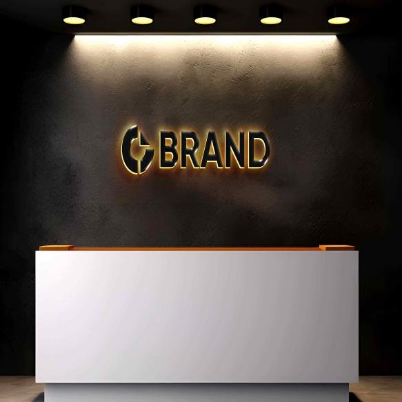 3d Golden Logo Mockup Dark Office Desk