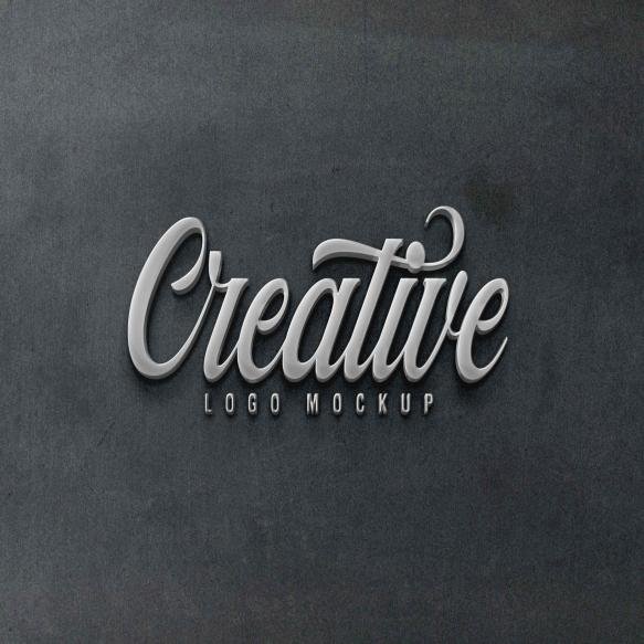 3d Metallic Sign Logo Mockup Wall Signage