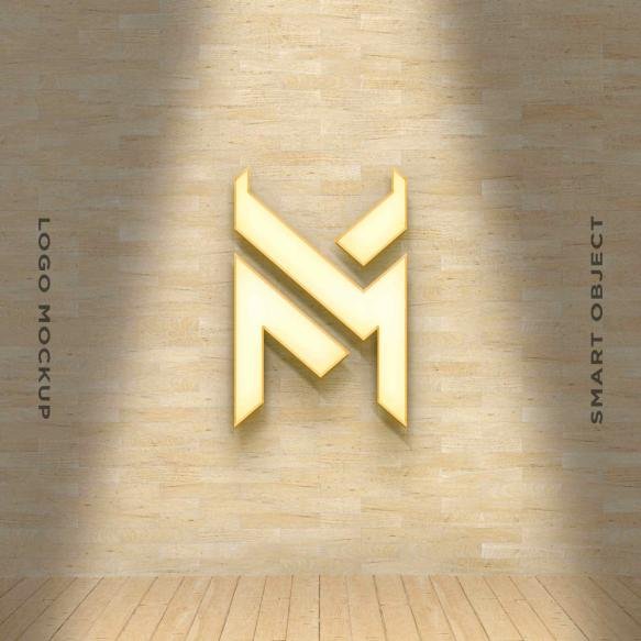 3d Mockup Logo Neon Wooden Wall