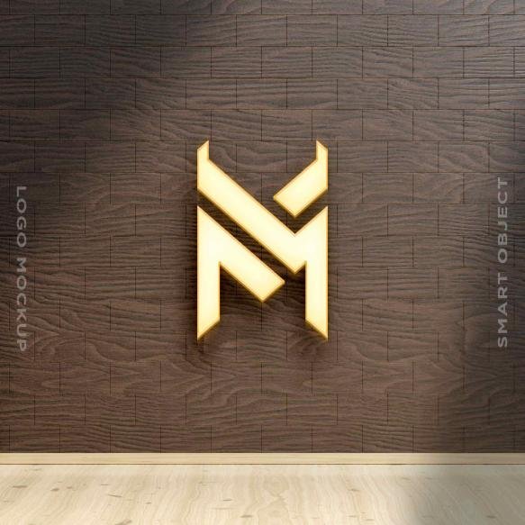 3d Mockup Logo Neon Wooden Wall 3