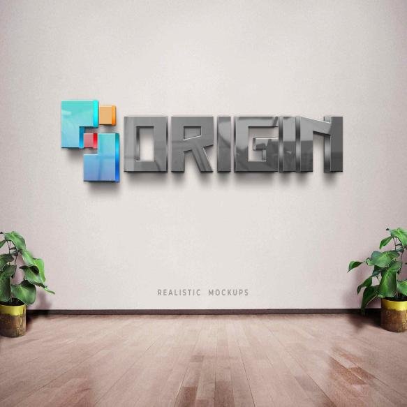 3d Mockup Logo Reflection Office Wall