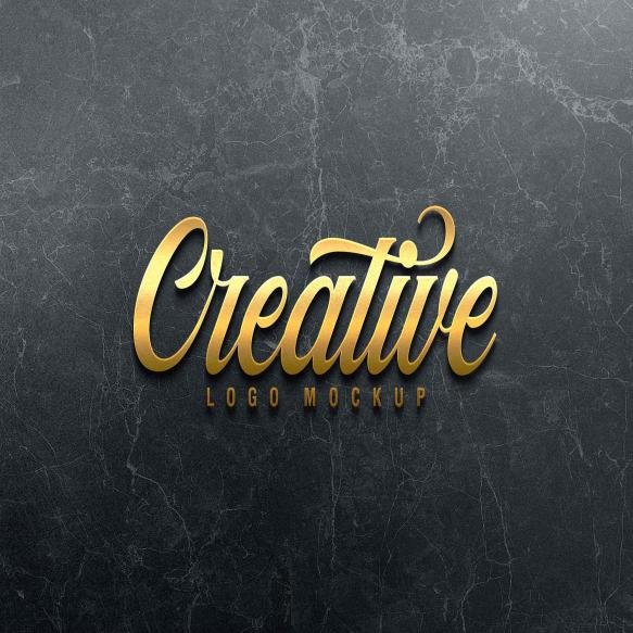 3d Sign Gold Logo Mockup Wall Signage