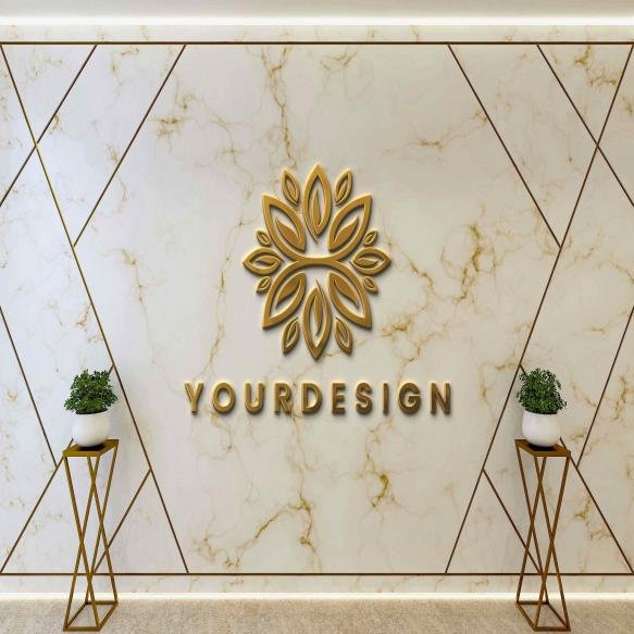 Gold 3d Logo Mockup Decorative Marble White Wall Luxury Backdrop