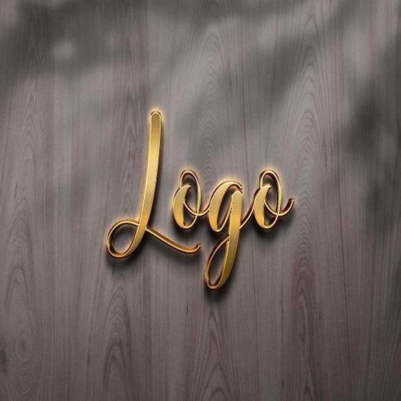 Golden Logo Mockup Concrete Wall Branding Sign Logo Mockup Front View