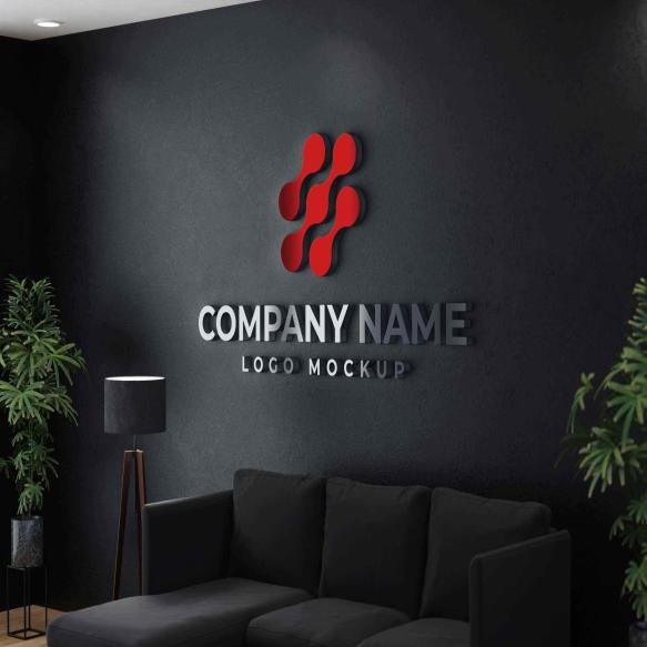 Indoor Black Wall Sign Logo Mockup
