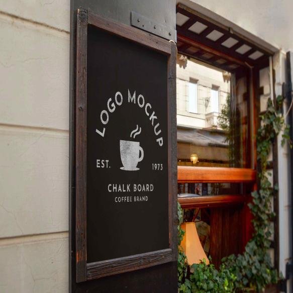 Logo Mockup Chalk Board Coffee Shop Entrance