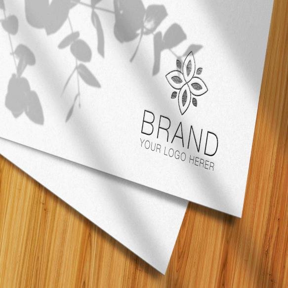 Logo Mockup Presentation Paper Wooden Bacckground