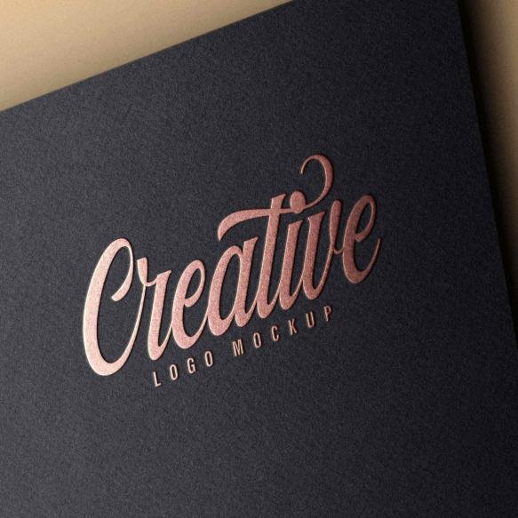 Logo Mockup Rose Gold Foil Black Paper