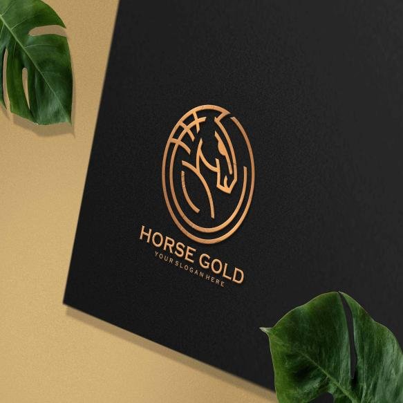 Luxury Logo Mockup Design Dark Golden Background With Leaves