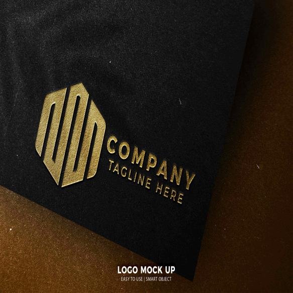 Modern Logo Mockup Luxury Rose Gold Glitter Black Paper Id Card Brown Paper Background