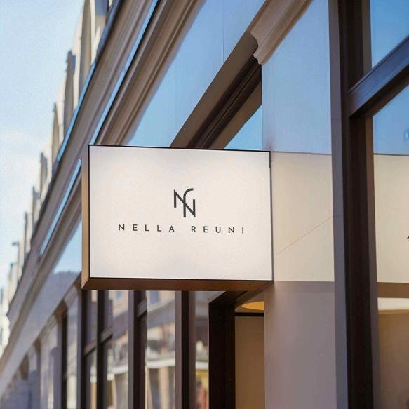 Modern Logo Mockup White Hang Sign Street Storefront