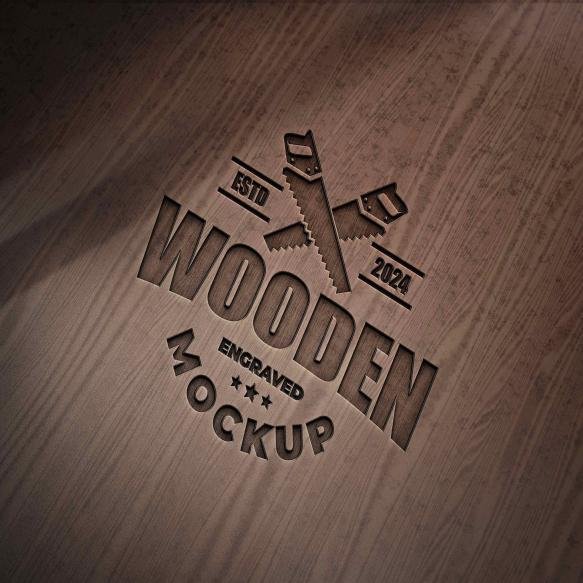 Old Engraving Logo Mockup Wood