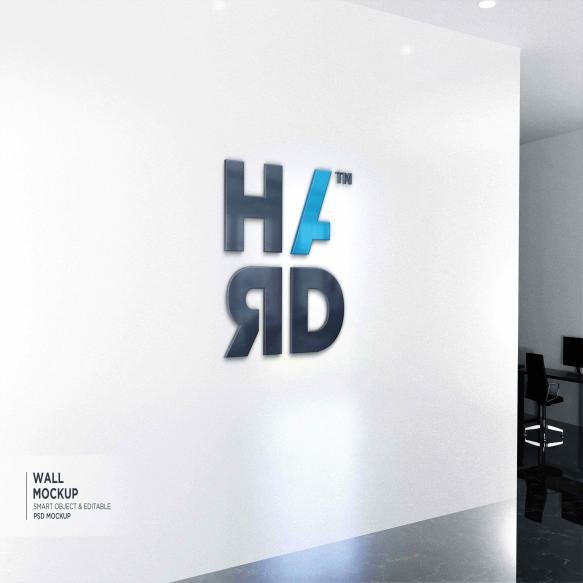 Realistic Logo Mockup Wall Office Room