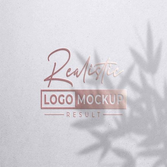 Rose Gold Foil Stamping Logo Mockup White Paper With Overlay Shadow