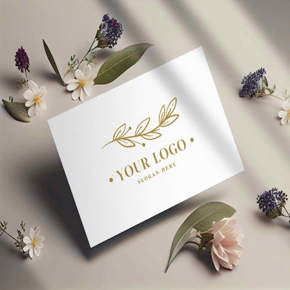 White Business Card With Gold Logo It