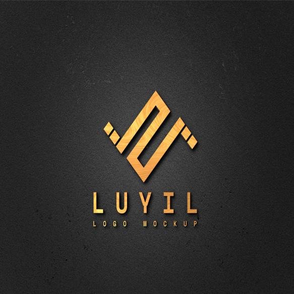 Wooden 3d Logo Mockup Black Concreate Wall