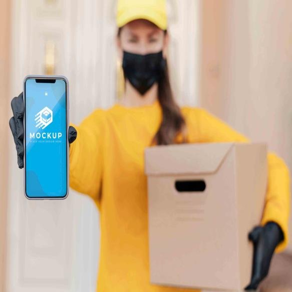 Courier Holding Phone Mockup