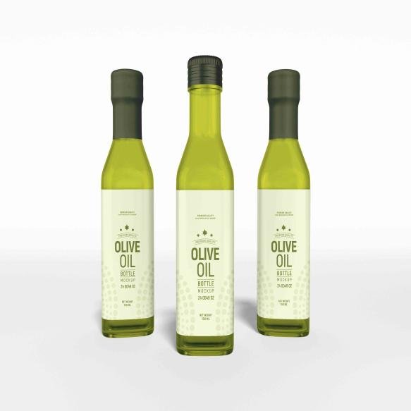 Olive Oil Glass Bottle Packaging Mockup