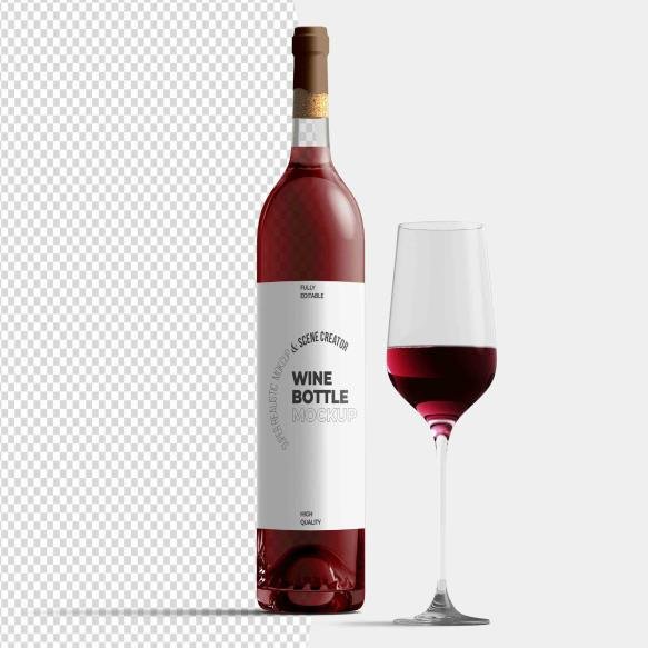 Red Wine Bottle With Glass Mockup Template