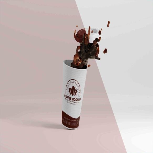 Composition Paper Coffee Cup With Coffee Splash