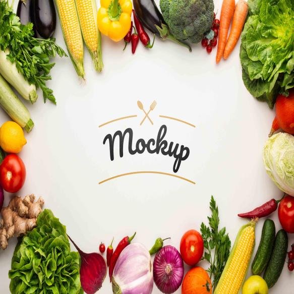 Food Mock Up With Frame Made From Delicious Fresh Veggies