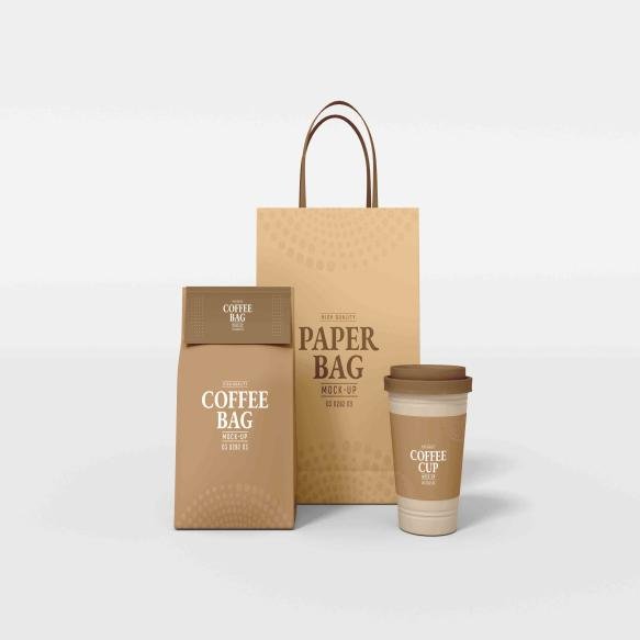 Take Away Paper Coffee Cup Coffee Bag Branding Mockup