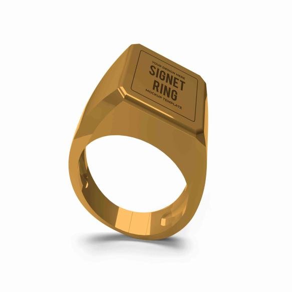 Realistic Golden Signet Ring Mockup Template Isolated