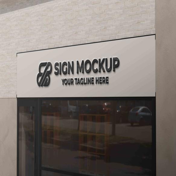 Storefront View With Sign Mock Up Design