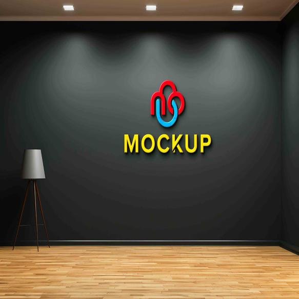 Close Up 3d Indoor Black Wall Logo Mockup With Brown Floor Psd