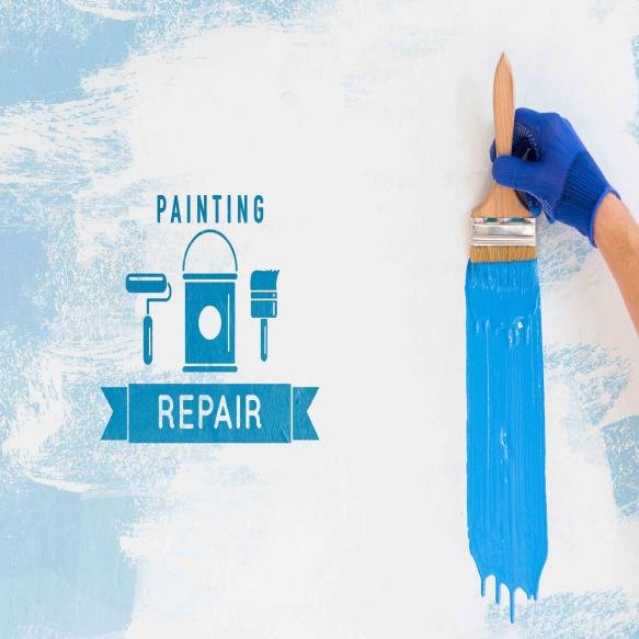Hand Holding Brush With Blue Paint Mock Up