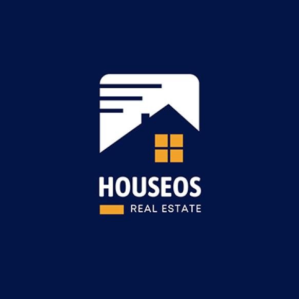Free Vector Blue Orange Modern House Real Estate Logo
