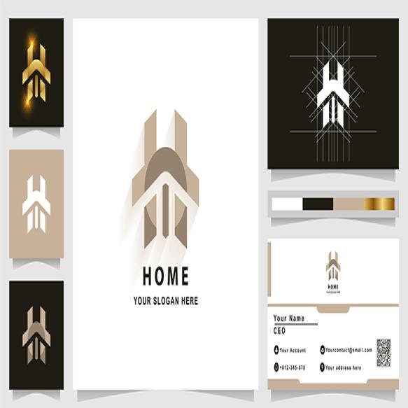 Letter H Home Monogram Logo With Business Card Design