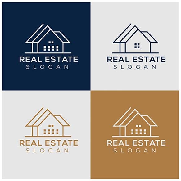 Simple Minimal Line Art Modern Real Estate Home Logo Design
