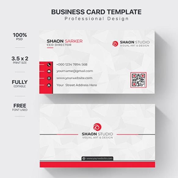 Business Card With Red White Background That Says Business Card