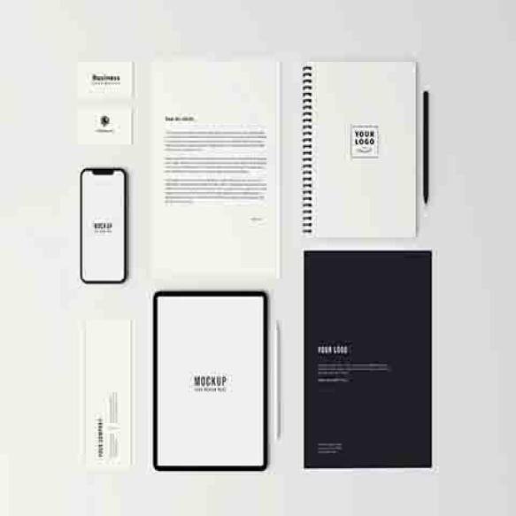 Top View Stationary Branding Identity Mockup