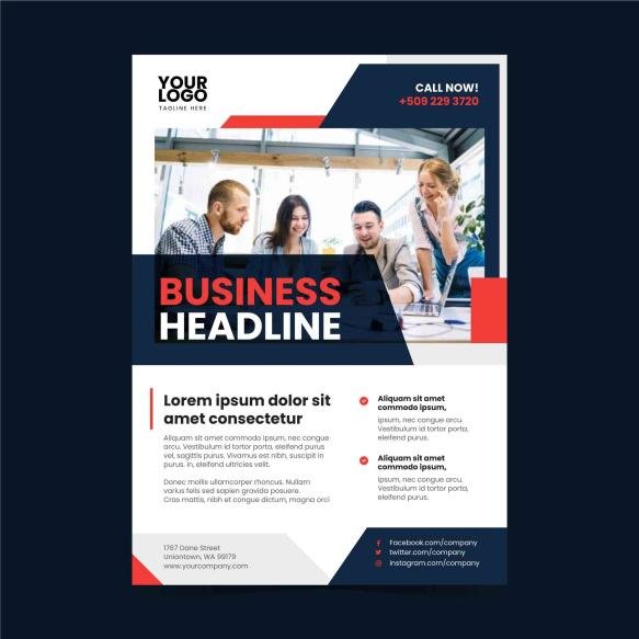 Abstract Business Poster With Photo People Working