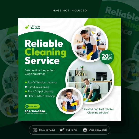 Cleaning Service Square Flyer Social Media Post Instagram Banner Template