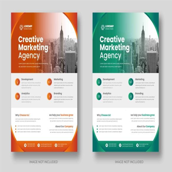 Corporate Business Flyer Template Design Set With Orange Green Color