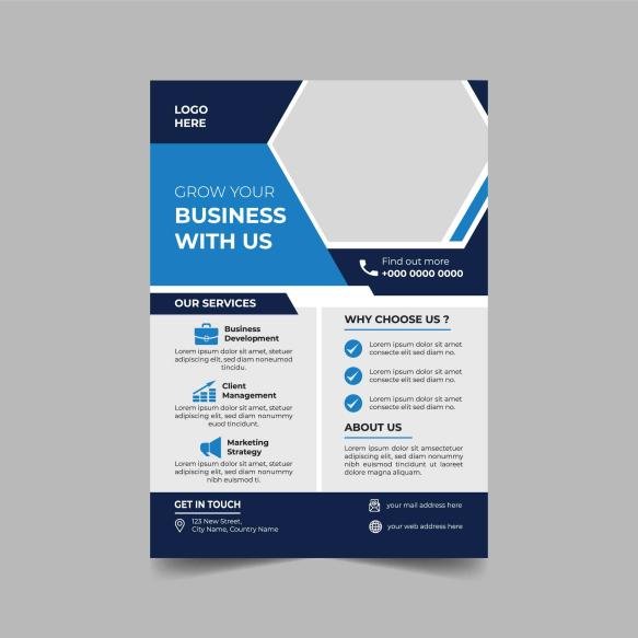 Flyer Business With Blue White Background