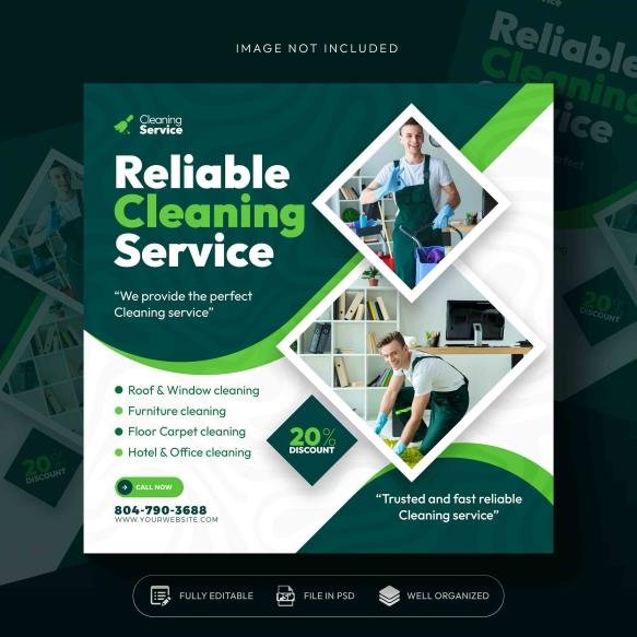 Poster Clean Service Is Shown With Green Background