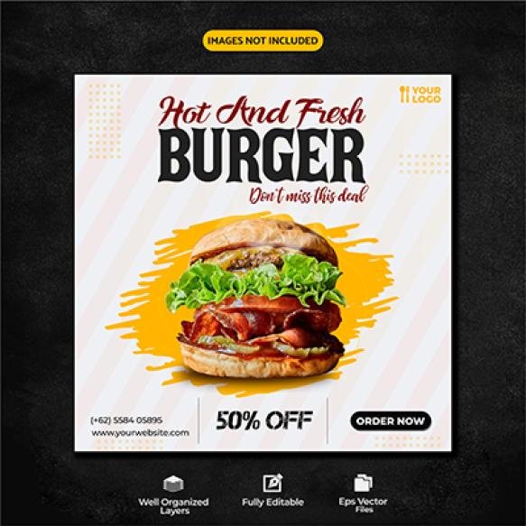 Delicious Burger Food Menu Social Media Banner Template Post
