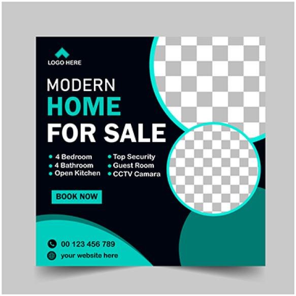 Modern Home Sale Social Media Promotion Square Flyer Web Banner Design Template