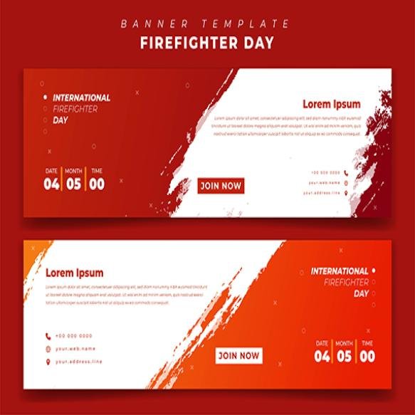 Web Banner Template With White Grunge Orange Background Firefighter Day Landscape Design