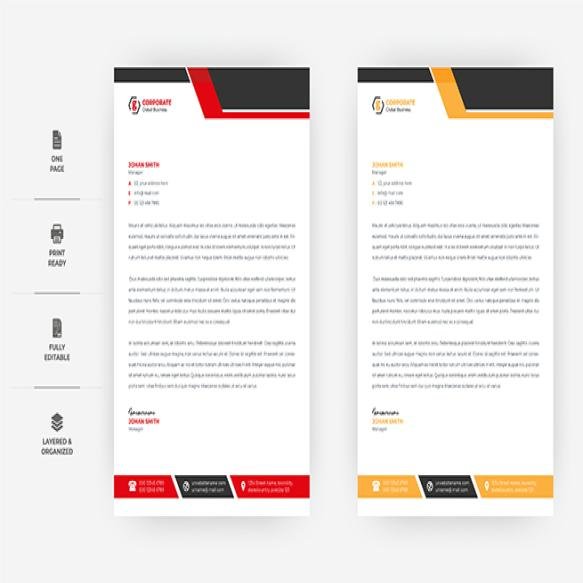 A4 Size Minimal Letterhead Design Two Colours Business Letterhead Design