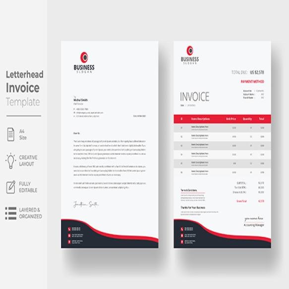 Creative Modern Letterhead Invoice Template Design