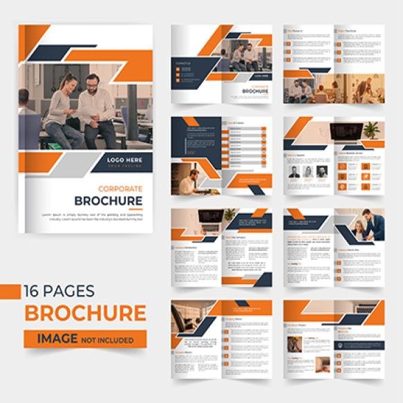 16 Pages Multipurpose Corporate Brochure Design Template With Modern Shape