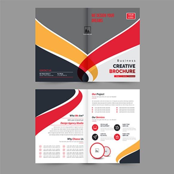 Bifold Brochure Template Layout Corporate Business Annual Report Catalog Magazine Flyer Mockup