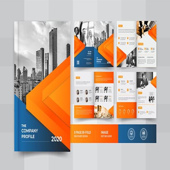 Blue Yellow 8 Pages Business Brochure Design