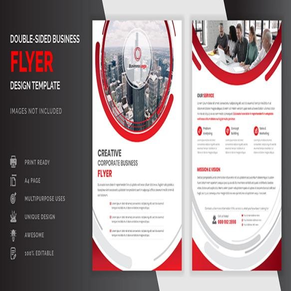 Red Color Abstract Creative Modern Professional Double Sided Business Flyer